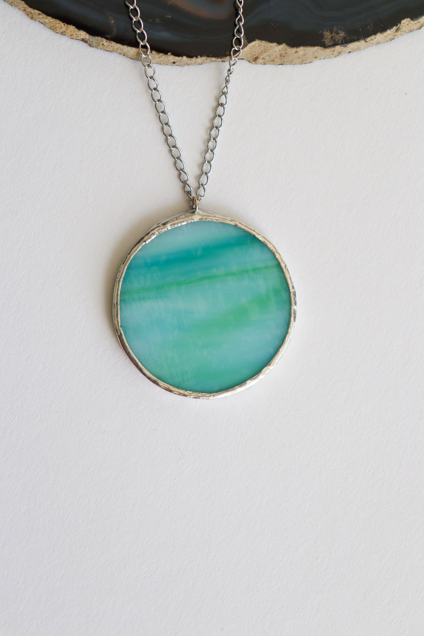 Light blue circle necklaces