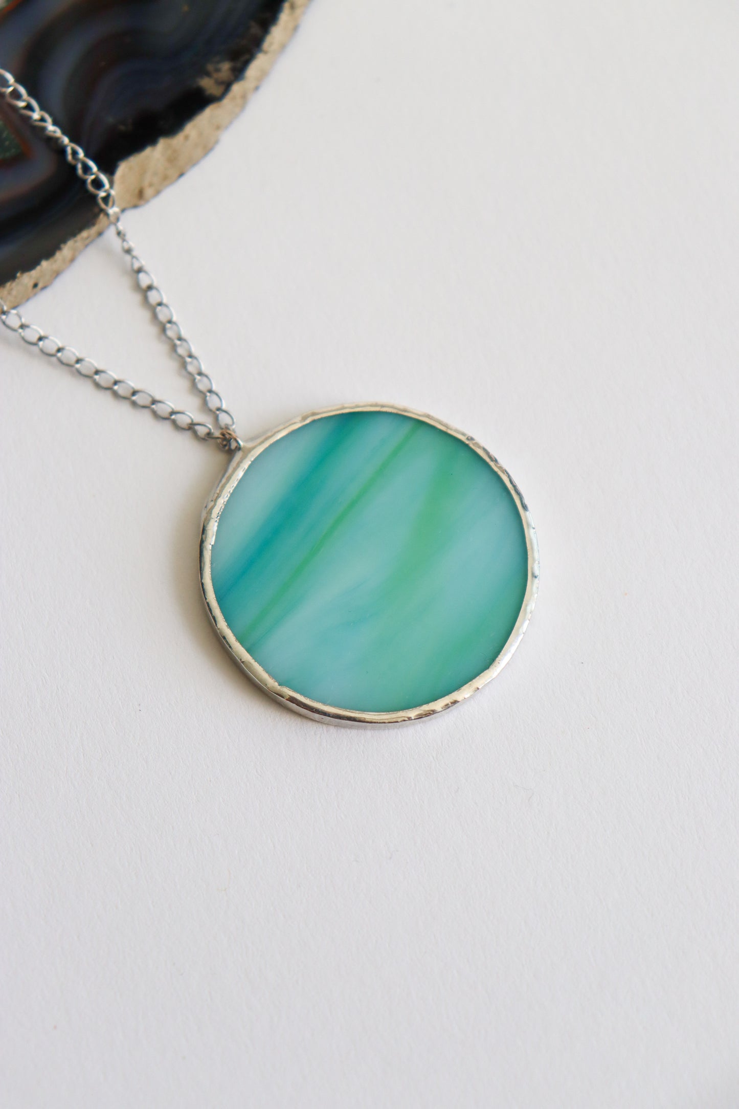 Light blue circle necklaces