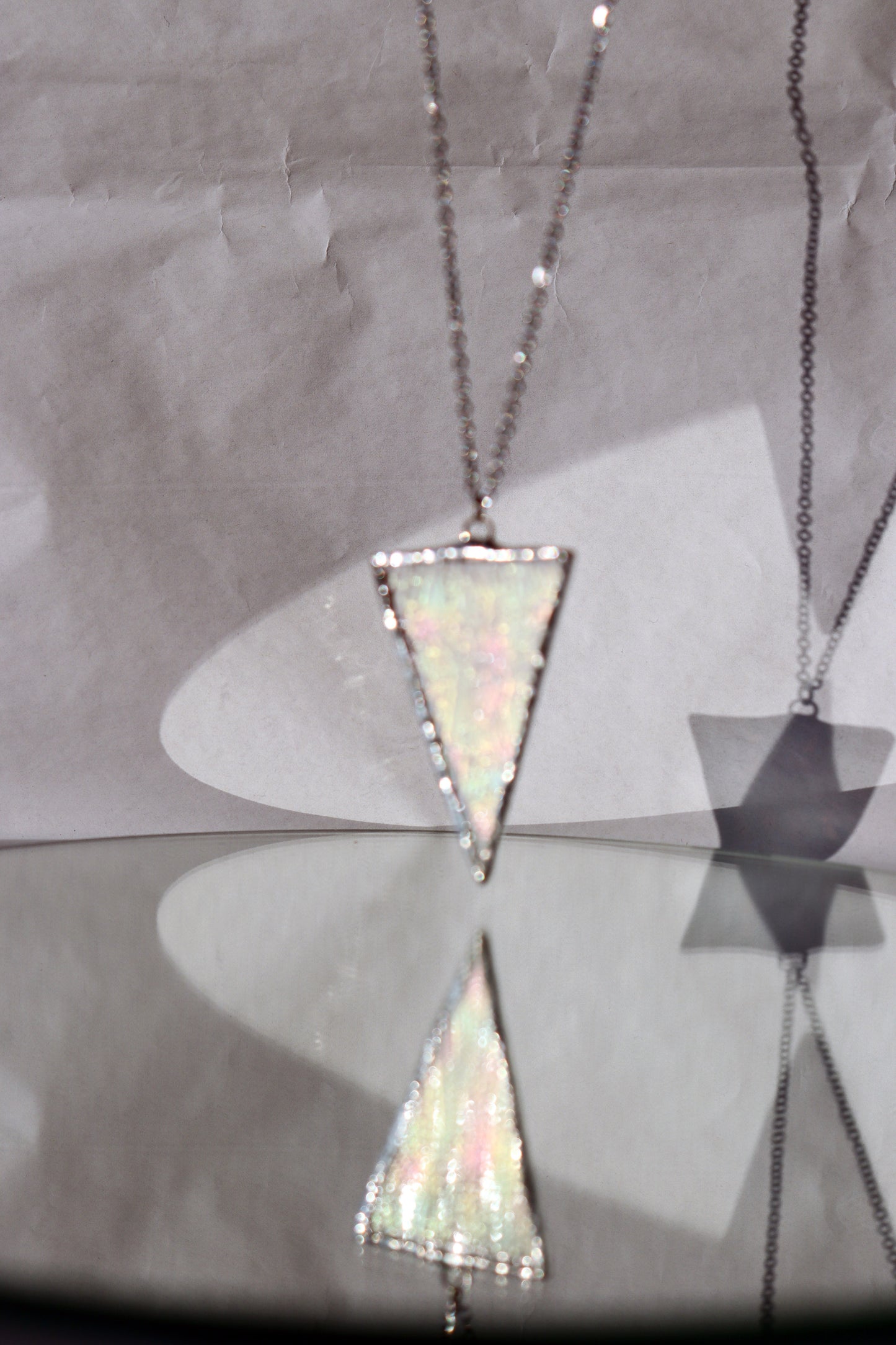 Triangle necklace / Iridescent and clear