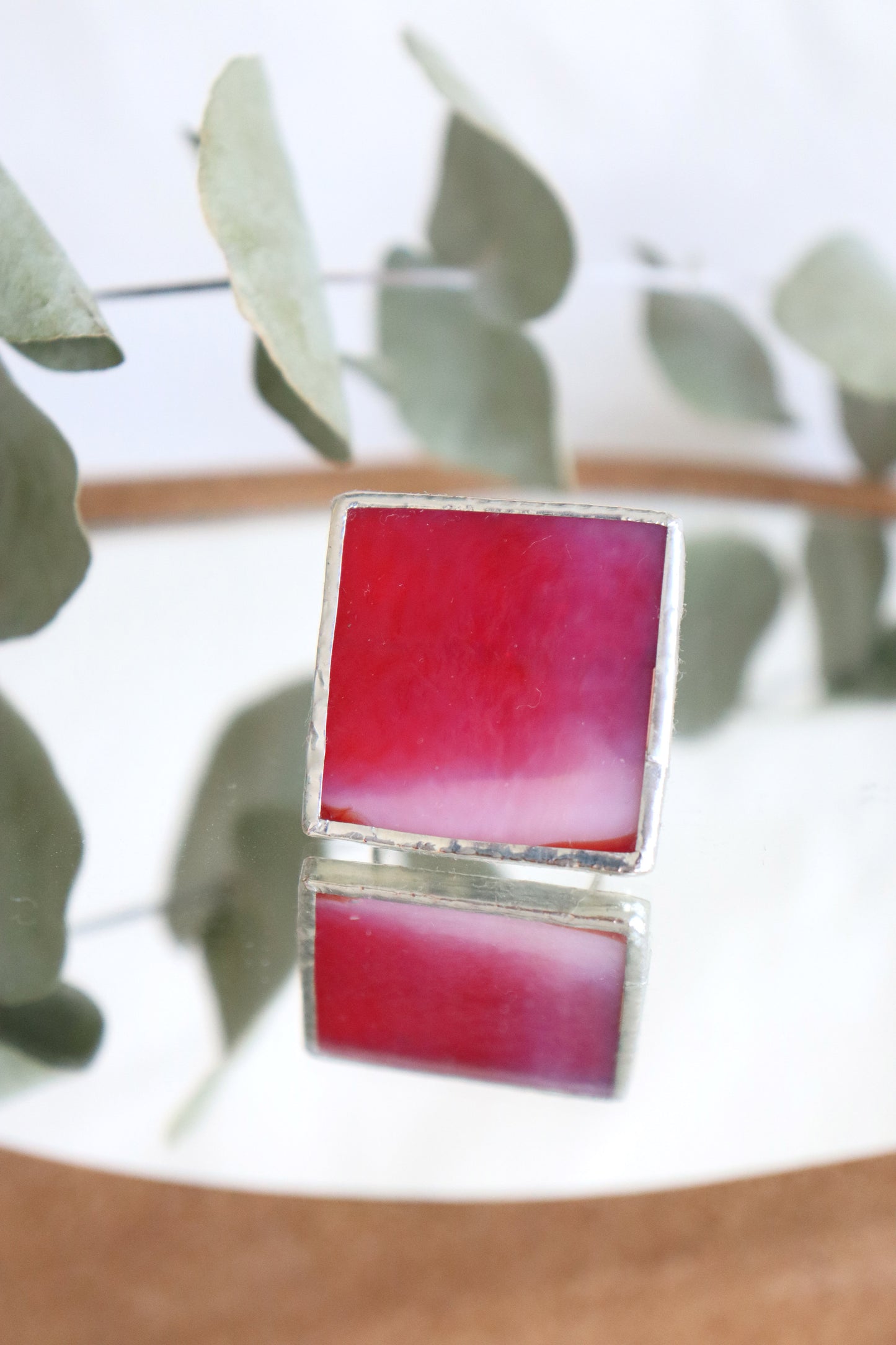 Medium square rings / Pink and red