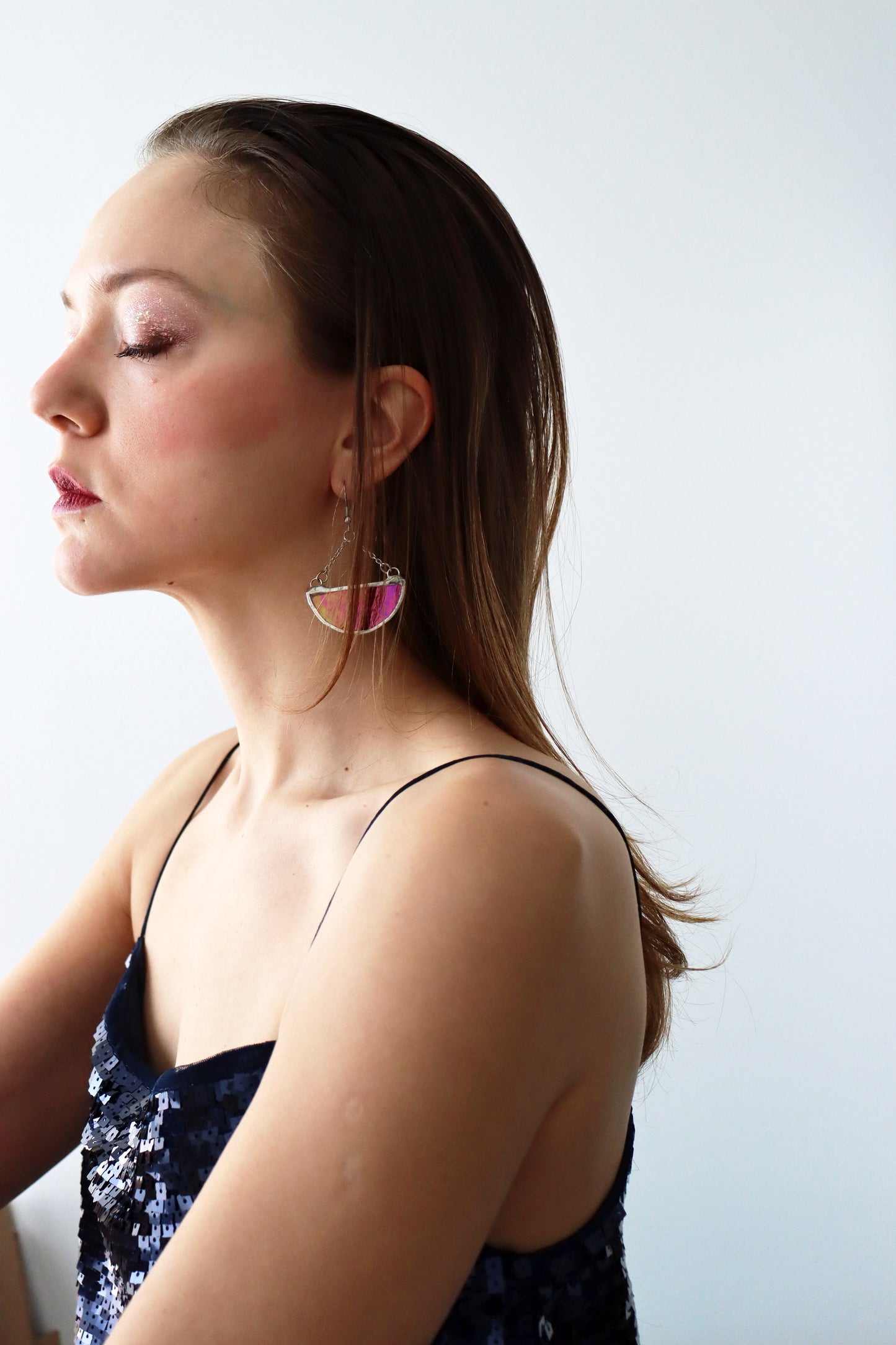 Semicircle dangling earrings