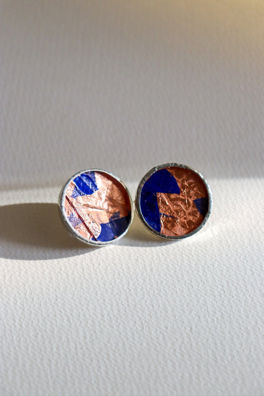 Circle earrings / Copper blue
