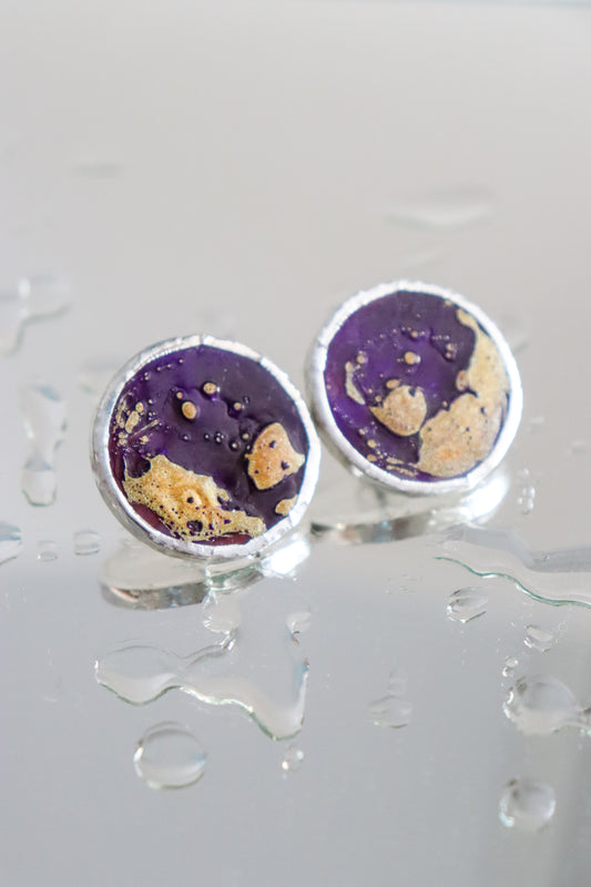 Medium circle earrings / Gold and Purple