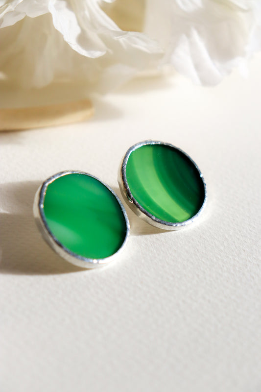 Circle earrings / Forest green