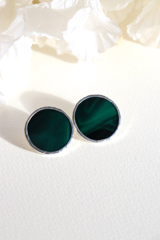 Circle earrings / Dark emerald green