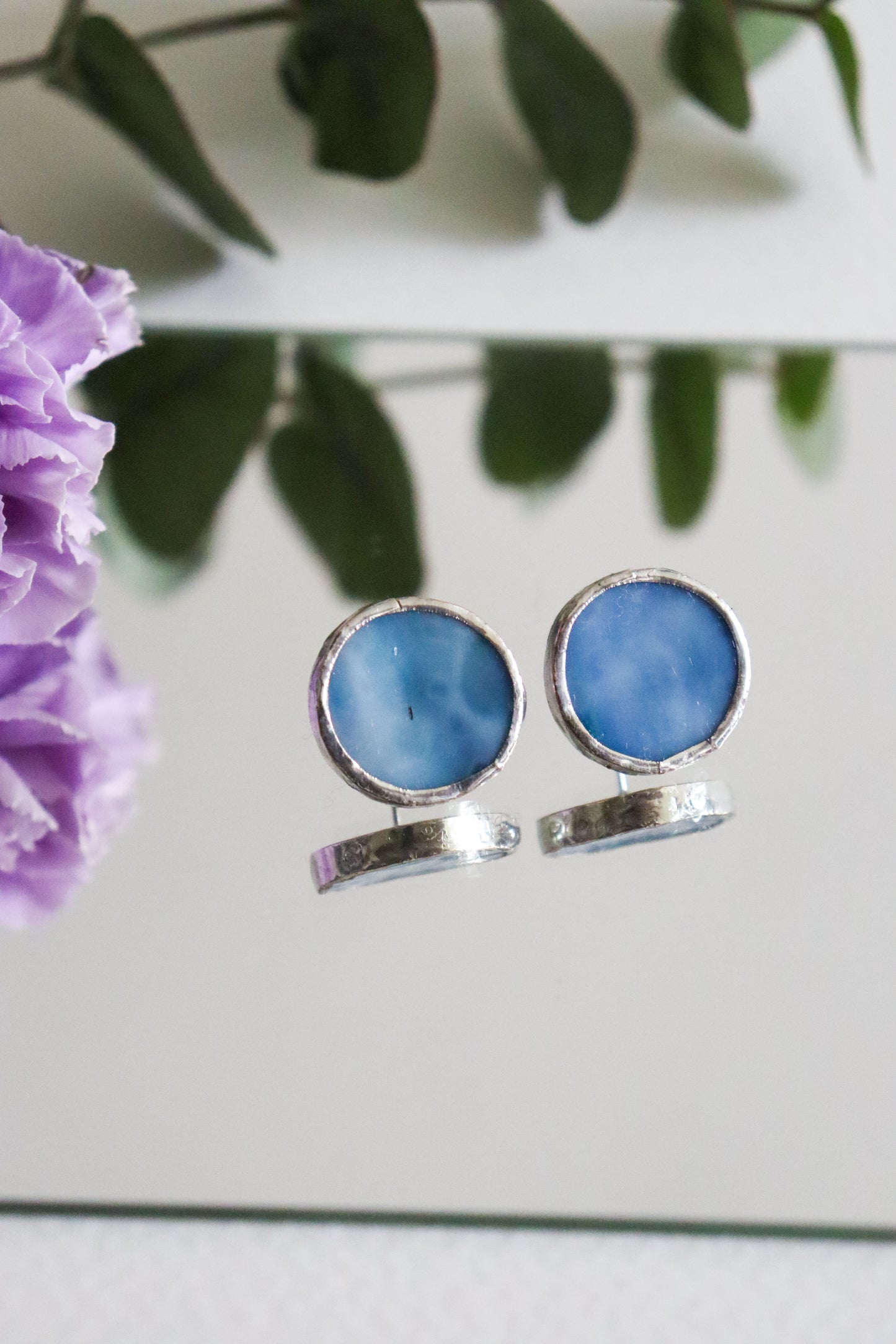 Circle earrings / Blue-gray