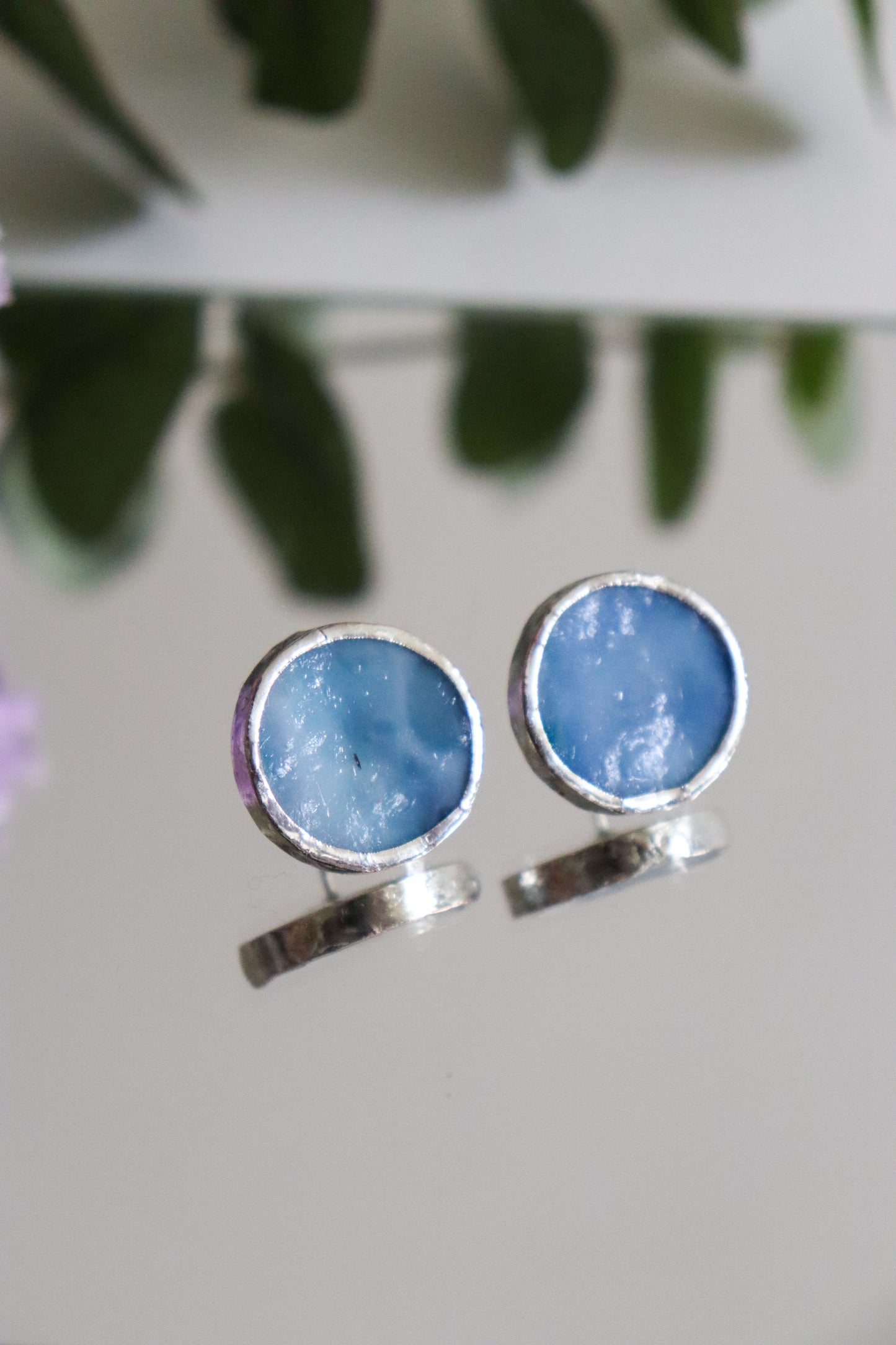 Circle earrings / Blue-gray