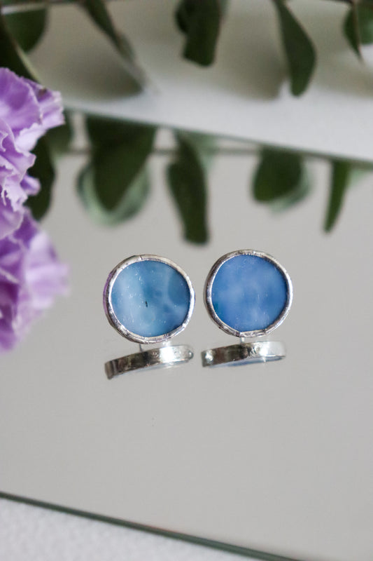 Circle earrings / Blue-gray