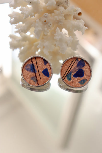 Circle earrings / Copper blue