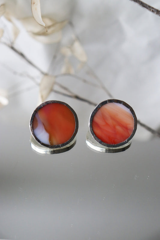 Medium circle earrings / Orange and white