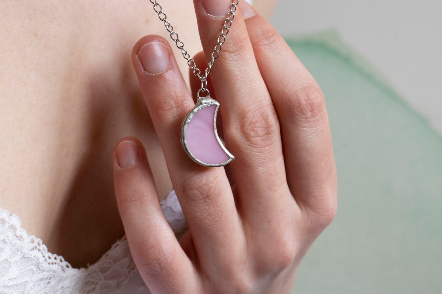 Moon necklace / Light pink